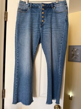 Michael Kors raw hem ankle cropped button-fly jeans